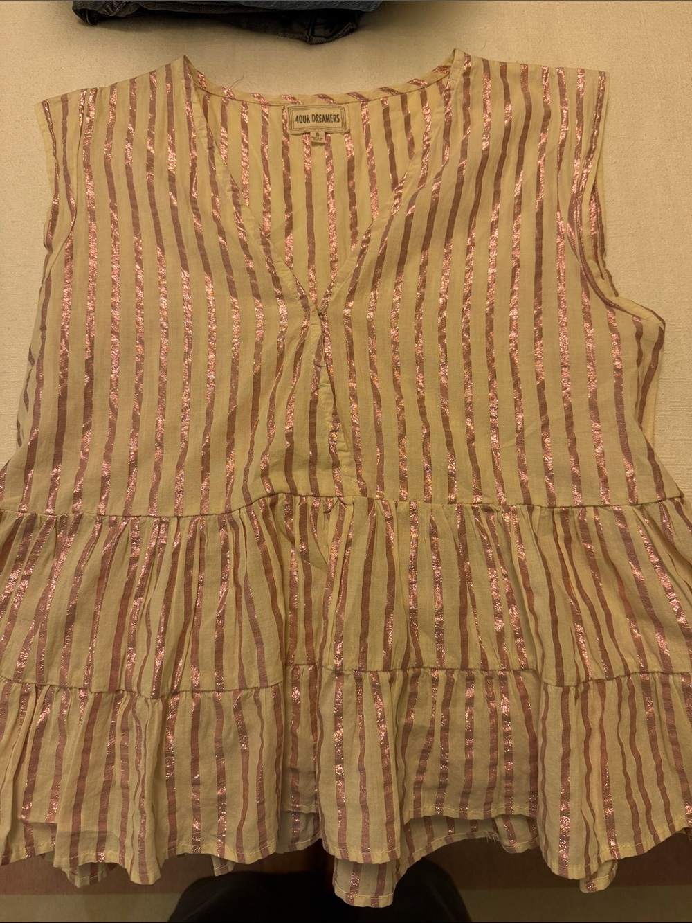 4Our Dreamers Pink Metallic-Striped Tiered Sleeveless Blouse